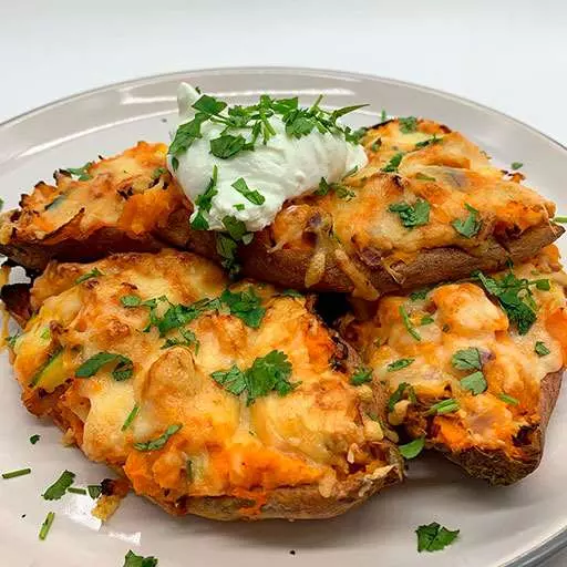 Easy Peasy Cheese & Bacon Sweet Potato Skins