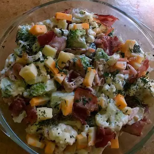 Broccoli, Cauliflower, Bacon Salad