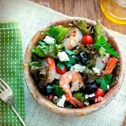Shrimp Salad with Feta Cheese and Candied Garlic