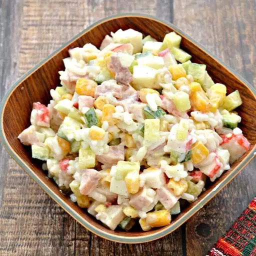 Крабовий салат з копченою куркою та рисом