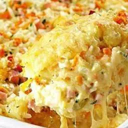 Запіканка з рису, шинки та сиру