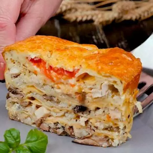 Ніжний курячо-грибний кекс із лавашу