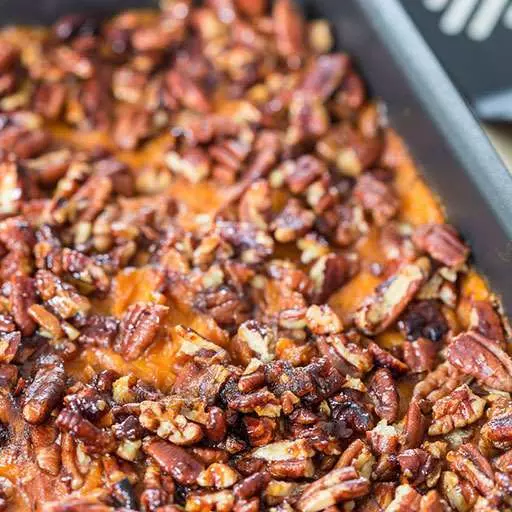 Whipped Sweet Potatoes with Maple Pecan Topping