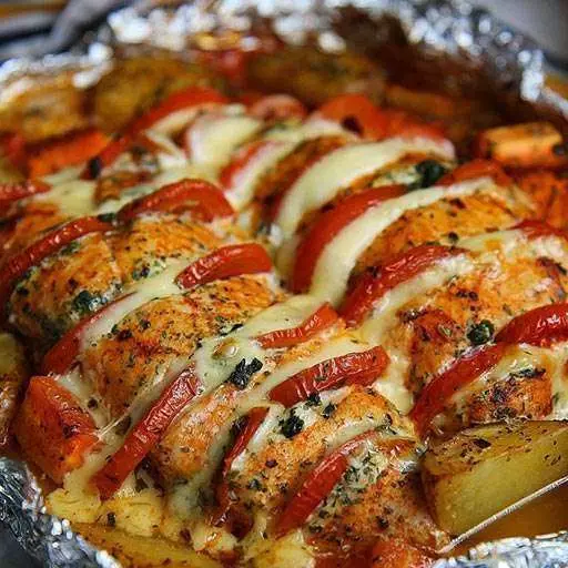 Індичка з сиром і овочами у духовці