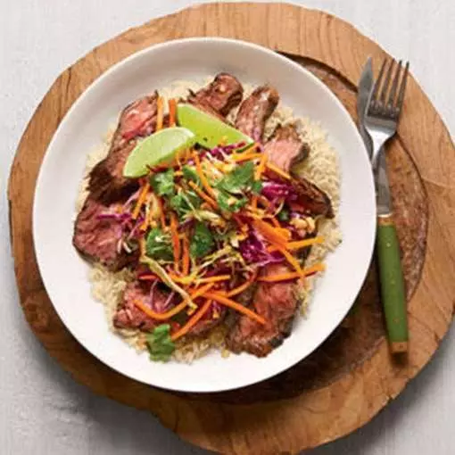 Coconut Skirt Steak with Cabbage Slaw
