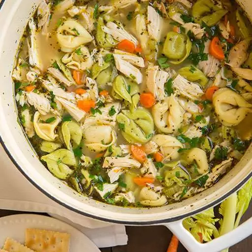 Chicken Soup with Cheese Filled Tortellini Noodles